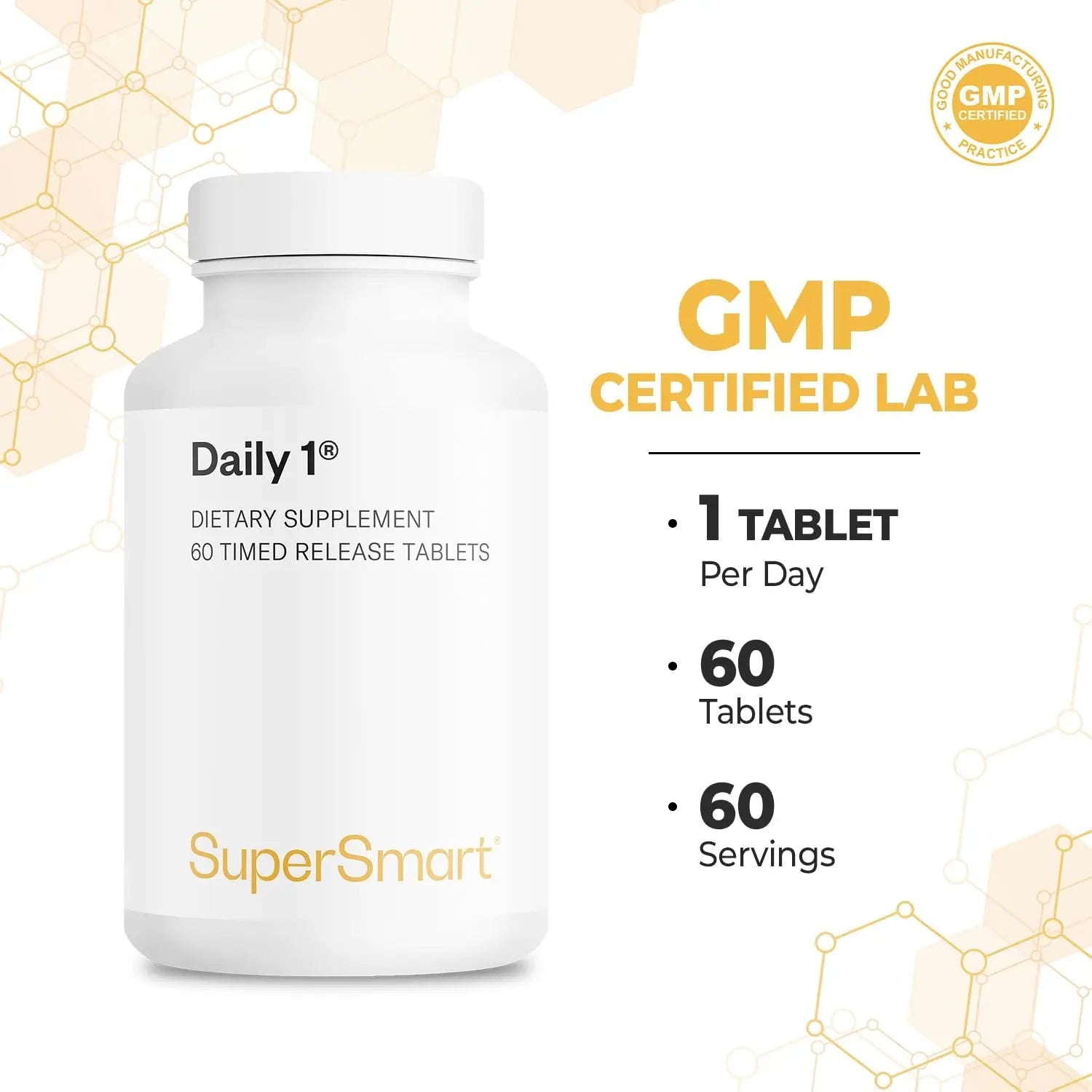 Supersmart - Daily 1® Timed Release - Multivitamin Supplement for Women & Men - with BioPQQ®, Vitamin A, B, C, D & E, Biotin, Quercetin & Fisetin | Supersmart uk supplements