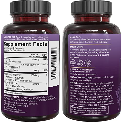Viva Naturals Sambucus Elderberry with Vitamin C and Zinc for Adults - 5 in 1 Sambucus Viva Naturals uk supplements