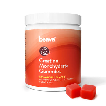 Creatine Monohydrate Gummies - 30 Servings - Vegan Creatine Chews for Muscle Growth, Muscle Recovery, Workout Recovery, Anaerobic Endurance - No Loading Phase - No Bloating - Strawberry - No Sugar beava uk supplements