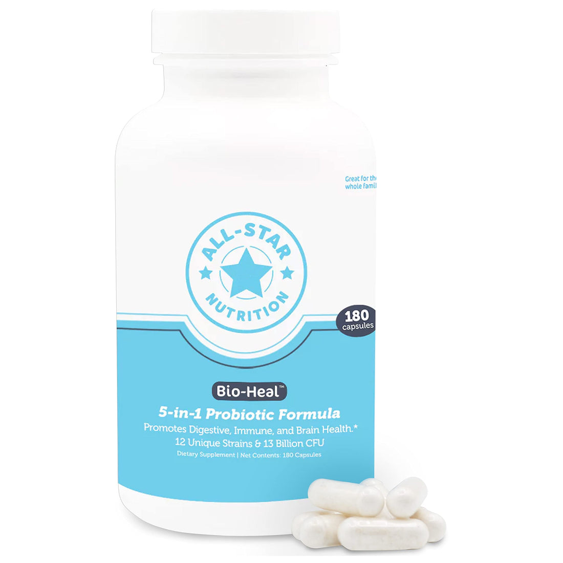5-in-1 Bio-Heal® Probiotic Capsules for Kids, Men & Women - Best Supplement for Brain Function, Gut Health & Constipation - Shelf Stable & Fortified with Vitamins, Minerals & Prebiotics All-Star Nutrition uk supplements