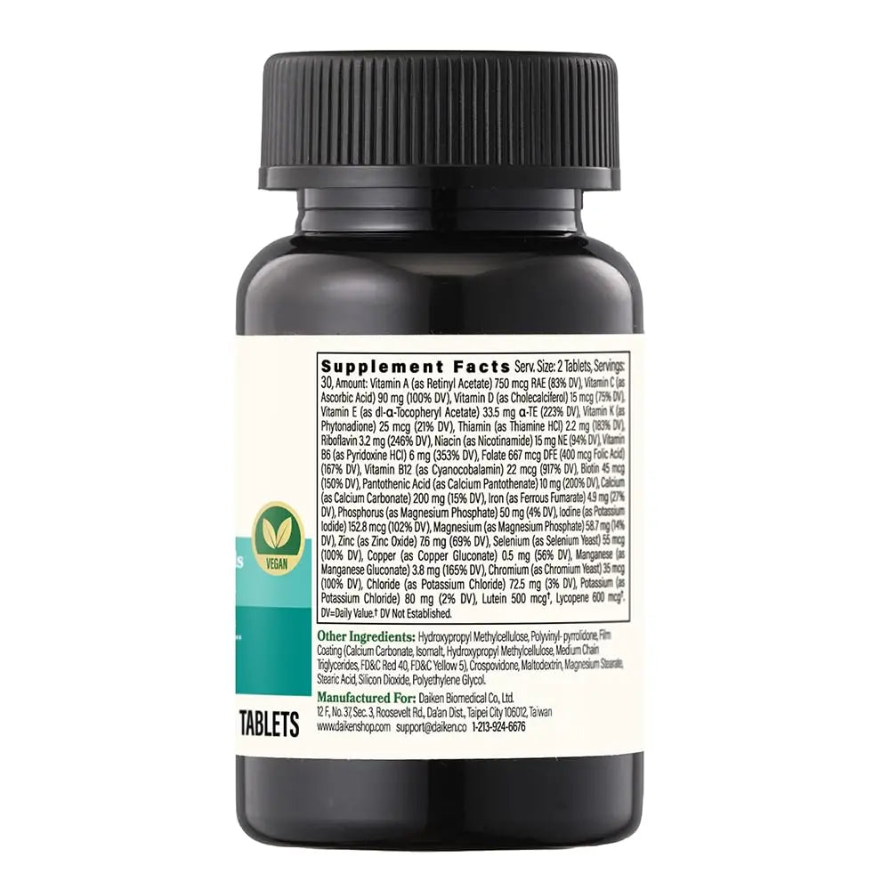 DAIKEN Mini Multivitamin, 60 Tablets, Enhanced with Lutein, Lycopene & Folic Acid, Time Released Multivitamin DAIKEN uk supplements