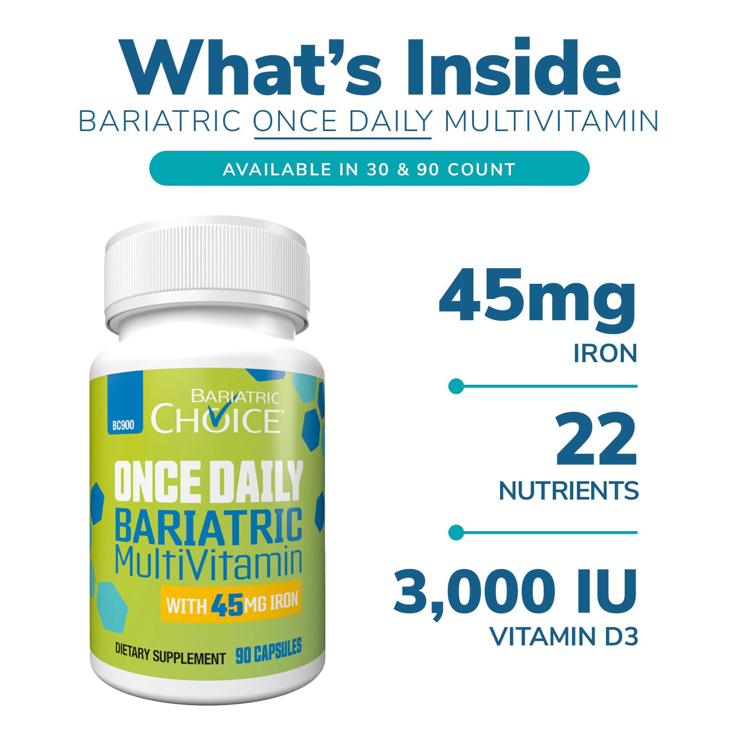 Bariatric Choice Once-Daily Bariatric Multivitamin with 45 mg of Iron | Easy to Swallow Capsule | Vitamin for Bariatric Surgery Patients | Bariatric Choice uk supplements