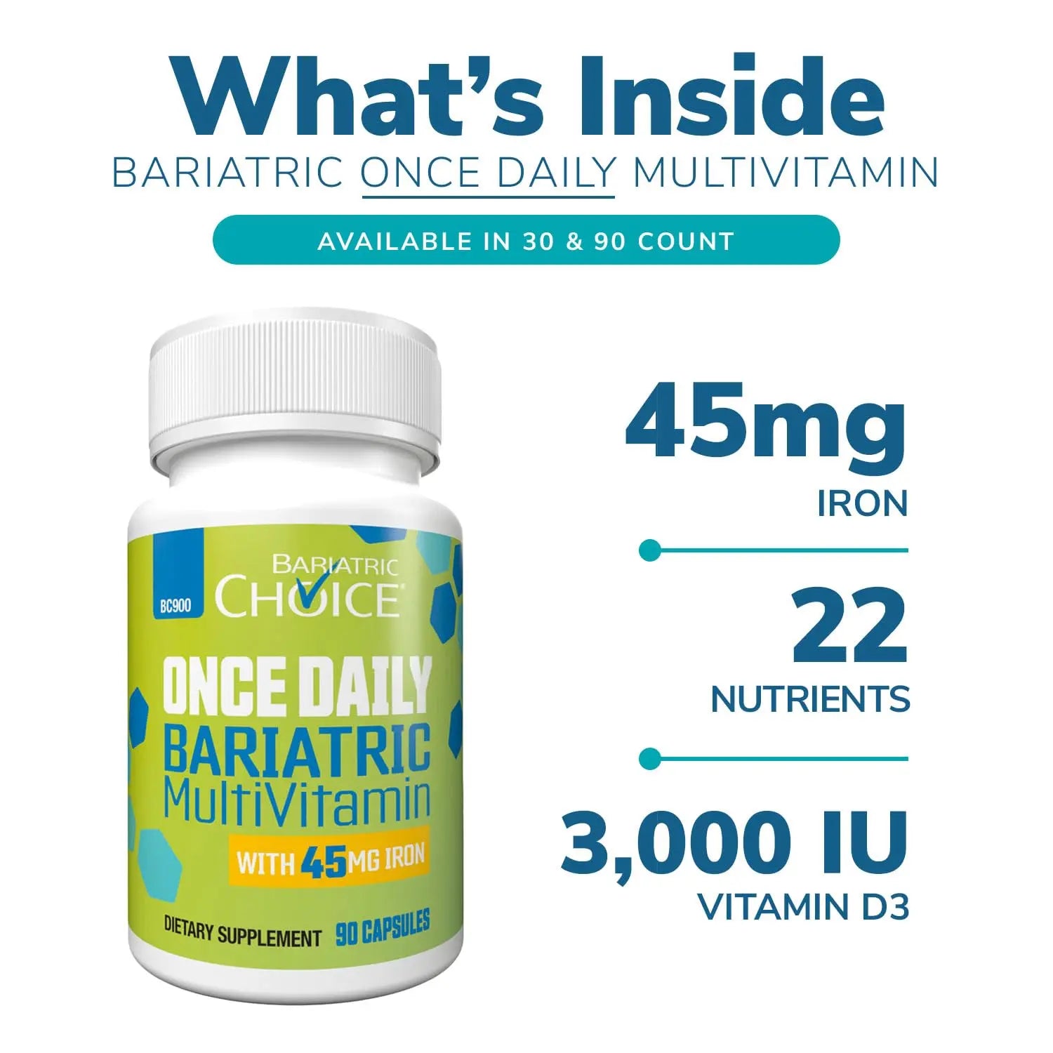 Bariatric Choice Multivitamin & Calcium Bundle (1-Month Supply) | 45mg Iron Multivitamin + 500mg Calcium Citrate with D3 & Probiotics | Bariatric Choice uk supplements