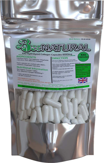 100 Hydrolyzed Collagen Capsules 1000mg Bee-natural Bee-natural uk supplements