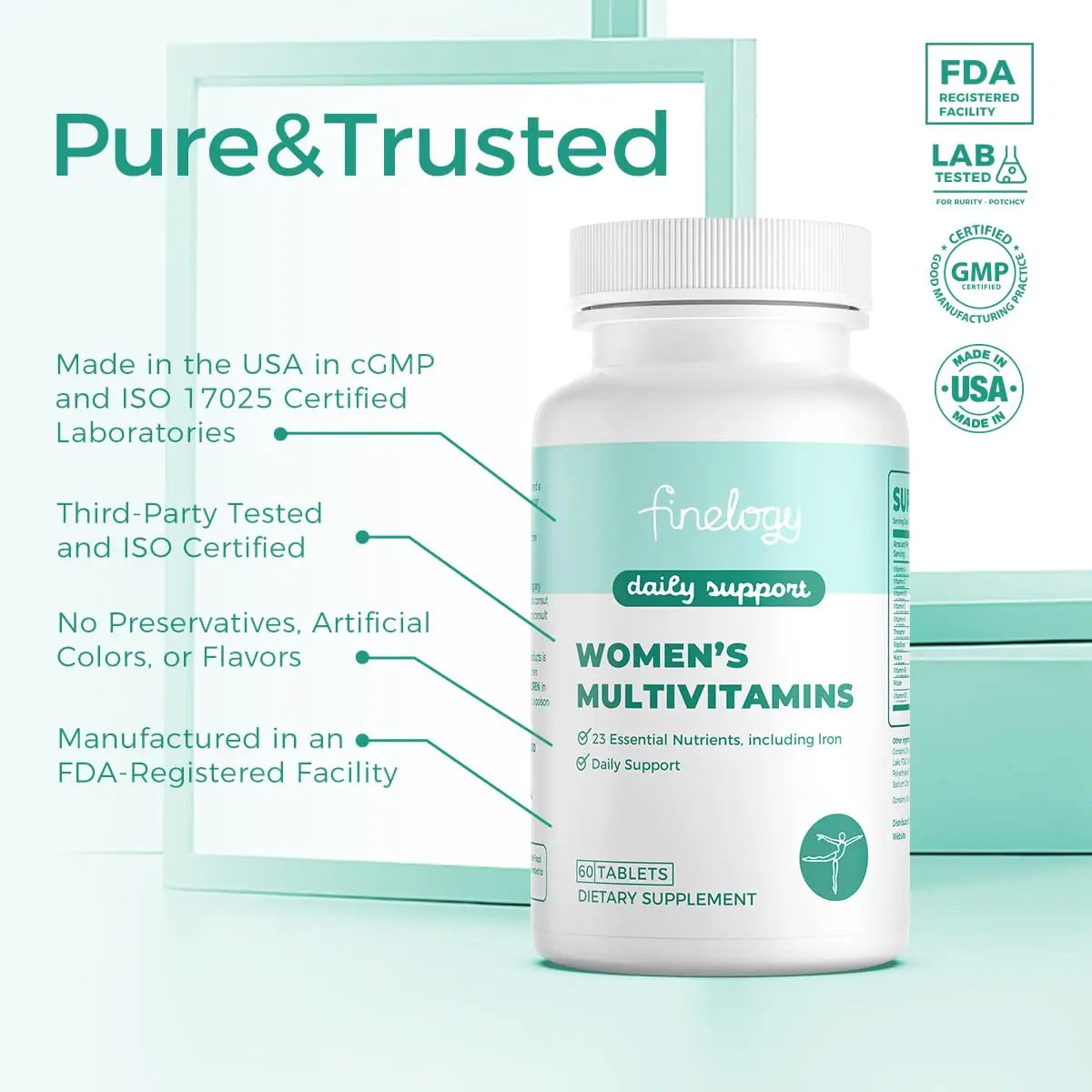 finelogy Womens Multivitamin - Essential Nutrients with Iron, Vitamins A, C, D3, K, B6 and B12 Supplements for Women’s Health, Energy Hair Skin & Nails finelogy uk supplements