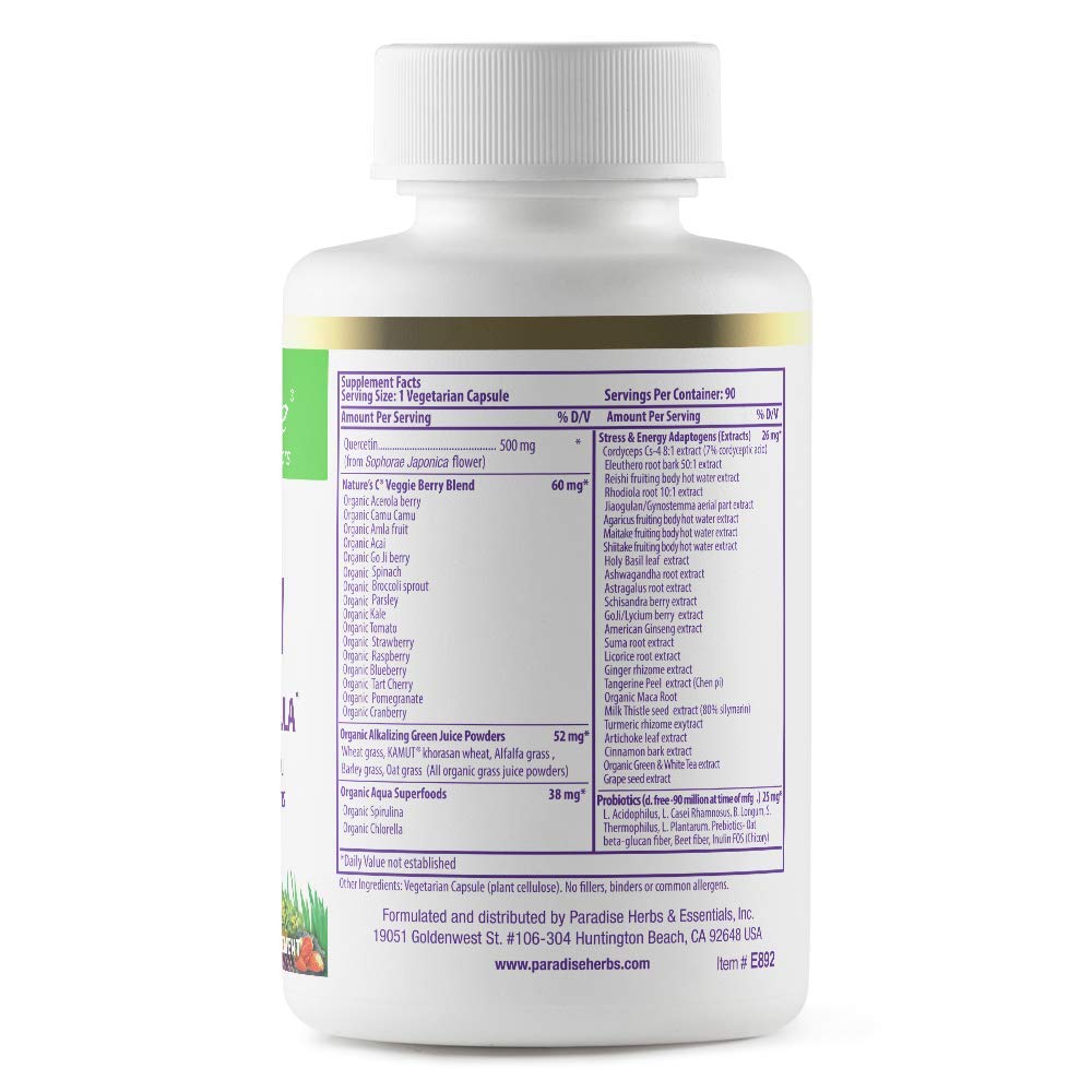 Paradise Herbs Earth's Blend Quercetin, for Immunity, Antioxidant Activity, Probiotics, Adaptogens, Vegan, Non GMO, Gluten Free, 90 Vegetarian Capsules Paradise Herbs uk supplements