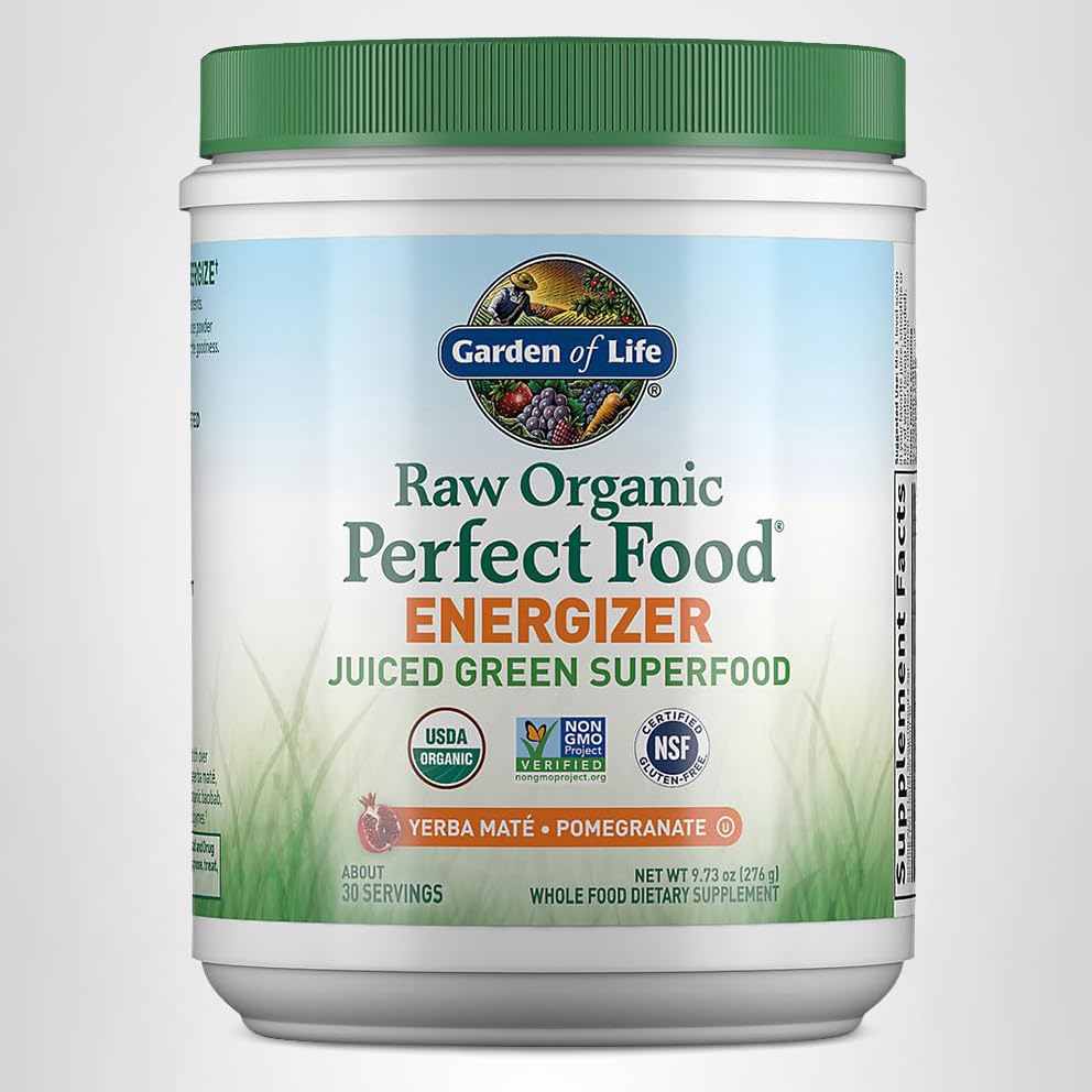 Garden of Life Raw Organic Perfect Food Energizer Juiced Green Superfood Powder - Yerba Mate Pomegranate, 30 Servings, Green Superfood Powder & Probiotics, Gluten Free Whole Food Greens Supplements Garden of Life uk supplements