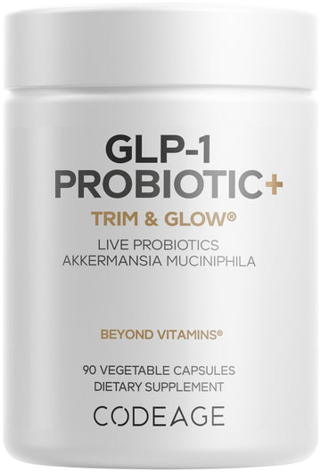 Codeage GLP-1 Probiotic+ - Live Probiotics Akkermansia, Clostridium, Bifidobacterium, Chicory Inulin Probiotic, Prebiotics & Postbiotics Supplement - 500 Million AFU, 3-Month Supply - 90 Capsules Codeage uk supplements