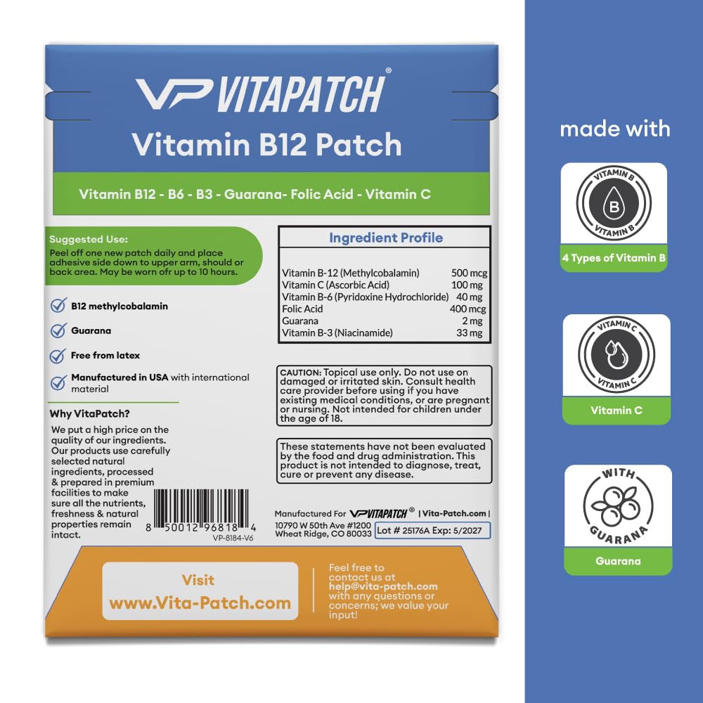 VitaPatch Vitamin B12 Patch for Energy Plus – 30 Count Vitamin B12 Patches – B12 Vitamins VitaPatch uk supplements