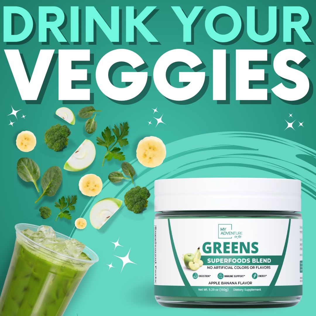 Green Superfood Powder for Digestion & Gut Health - Keto Friendly Superfood Greens Blend Powder for Immune Support - Powdered Greens Supplement for Immune Boost - Apple Banana Flavor My Adventure to Fit uk supplements