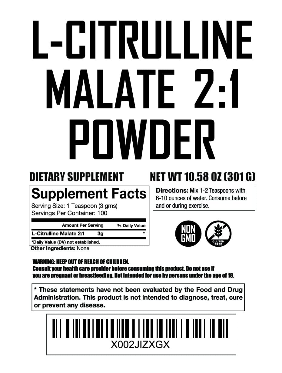 L Citrulline Malate 2 1 Powder 300 Grams - Bulk L Citrulline Powder - Free Form Amino Fit Lane Nutrition uk supplements