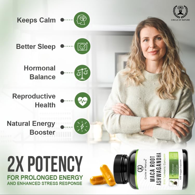 Maca Root 10,000 mg, Ashwagandha 6000mg Extract, Capsules for Men & Women CIRCLE OF NATURE uk supplements