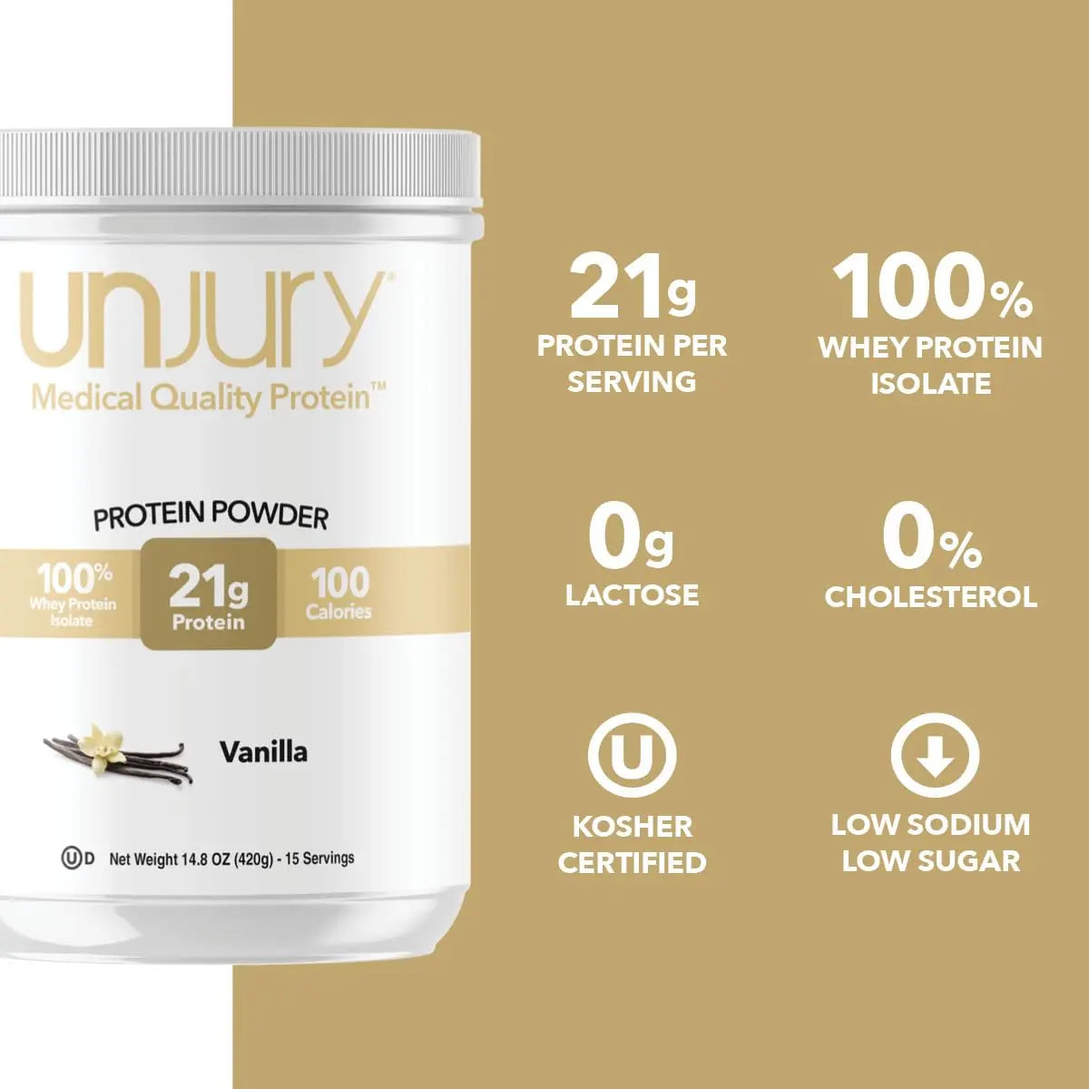 Unjury Whey Protein Powder | Vanilla | 21g 100% Whey Isolate Protein Powder | Low Carb and Lactose Free | Gluten Free | Certified Kosher | 15 Servings Unjury uk supplements