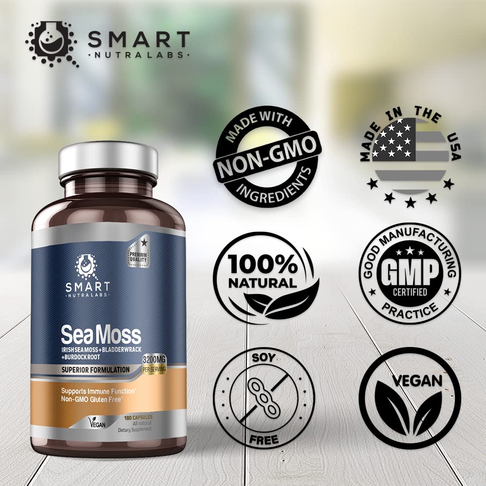 SMART NUTRA LABS Organic Sea Moss 3200MG Per Serving- 180 Vegan SMART NUTRA LABS uk supplements