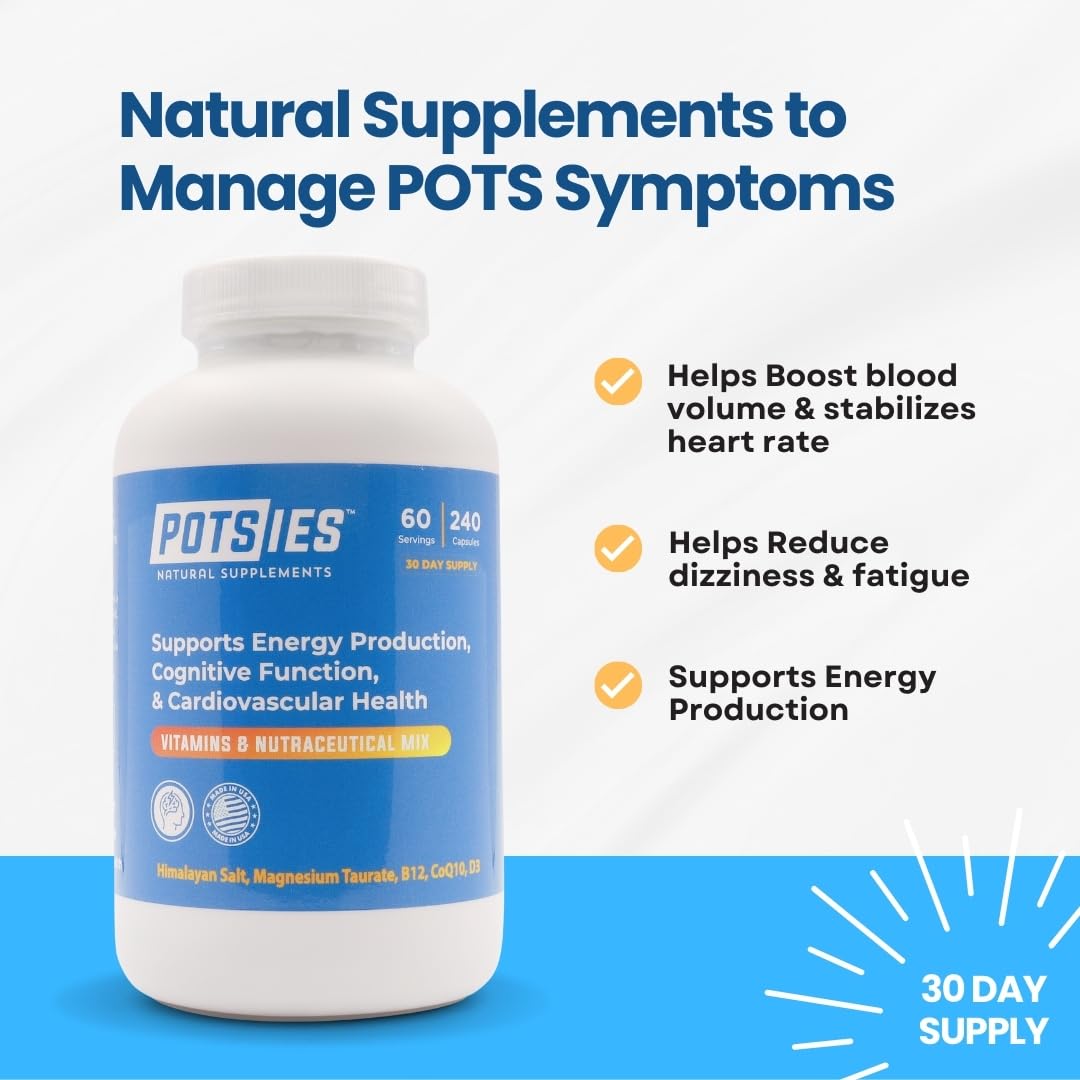 Potsies POTS Supplement Vitamin & Nutraceutical Mix Capsules for Pots Syndrome | POTS Management Essentials | 240 Capsules - 30 Day Supply Potsies uk supplements