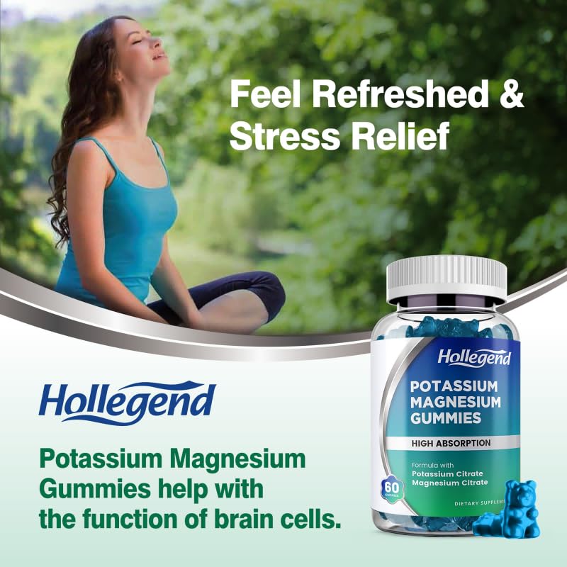 HOLLEGEND Potassium Magnesium Gummies, High Absorption Potassium Citrate 99mg Magnesium Citrate 180mg, Chewable Gummy Supplements for Leg Cramps & Muscle, 60 Count HOLLEGEND uk supplements