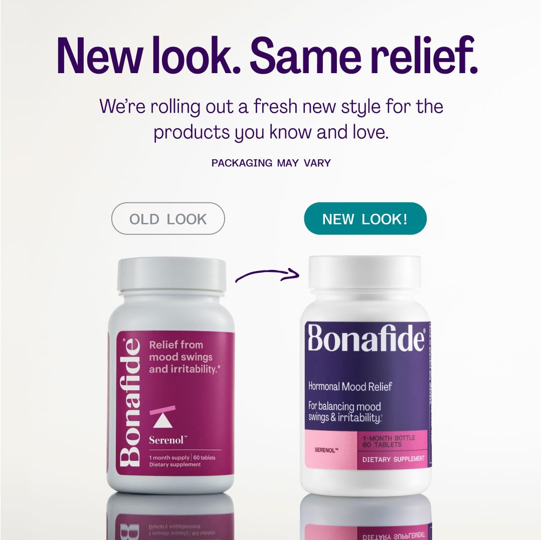 Serenol by Bonafide. Relief from Hormonal Mood Swings, Irritability, & PMS Bloating. — 3-Month Supply (180 Tablets) Bonafide uk supplements