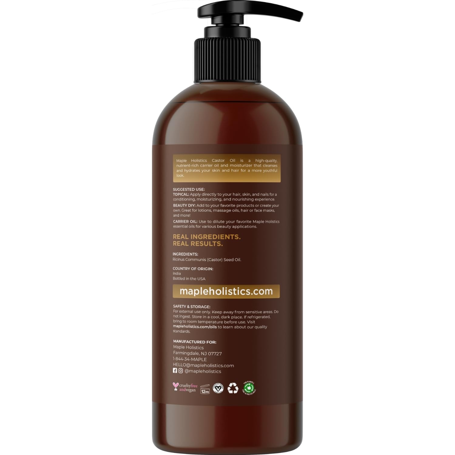 Pure Castor Oil for Body & Skin Care Great for Wraps & Compresses - Castor Oil for Hair Skin Maple Holistics uk supplements