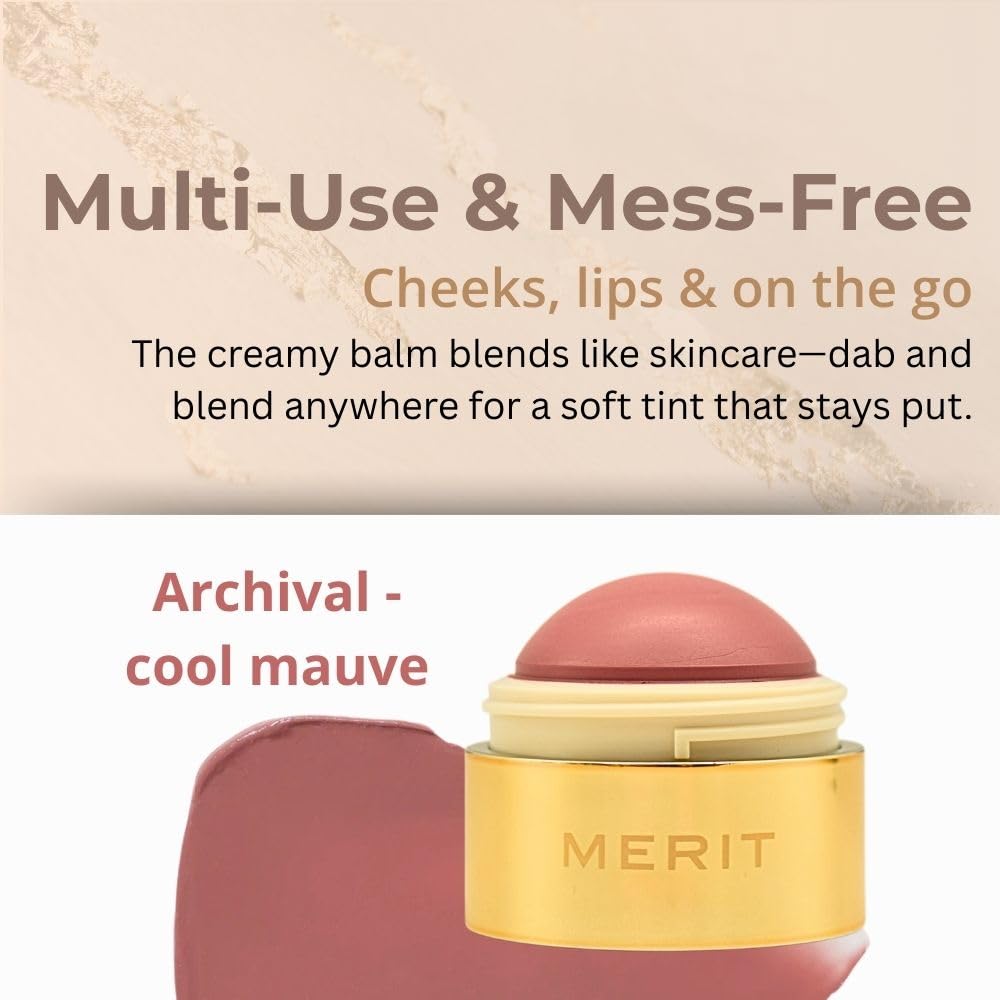 MERIT Flush Balm Cream Blush – Archival Cool Mauve | Hydrating Radiant Cheek & Lip Tint Stick with Vitamin E | Lightweight, Buildable, Vegan & Cruelty-Free Blush Merit uk supplements
