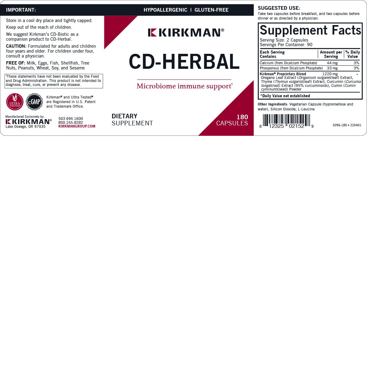 Kirkman CD-Herbal - Hypoallergenic -180 Vegetarian Capsules Kirkman uk supplements
