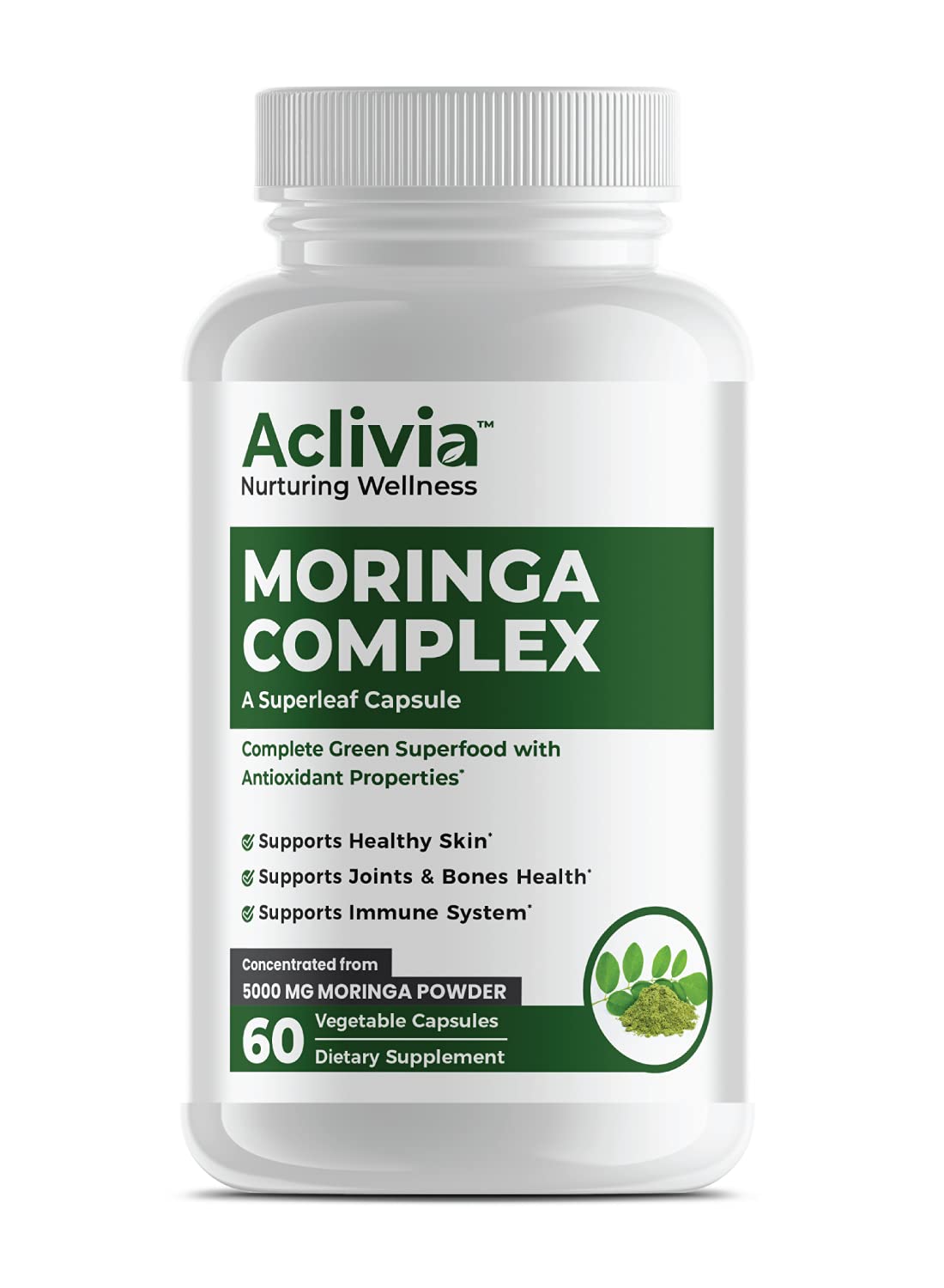 Aclivia - Moringa Complex - Maximum Strength Moringa Oleifera Leaf & Seed Supplement - Superfood Capsules with Antioxidant Properties - 5000mg - 60 Capsules Aclivia uk supplements