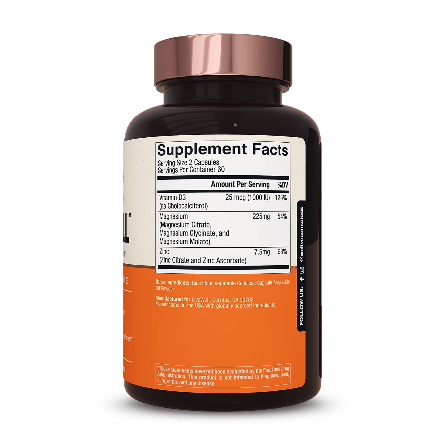 Live Conscious Magwell Magnesium Zinc & Vitamin D3 - Magnesium Glycinate, Malate, & Citrate - Triple Supplement for Women & Men - for Sleep, Bone, Heart, Immune Support - 120 Caps Live Conscious uk supplements