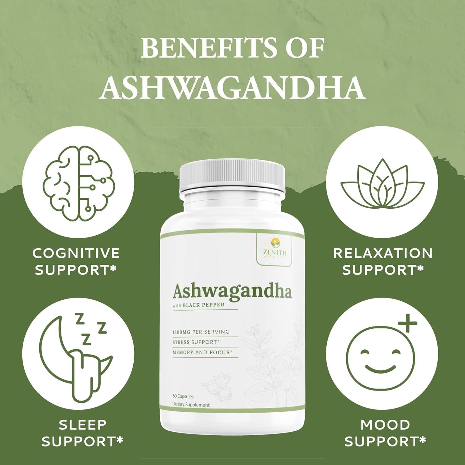 Zenith Vitality Ashwagandha 1300mg Capsules – Stress Relief & Cortisol Support, Immune & Energy Boost, Mental Clarity, Herbal Adaptogen Supplement – 60 Count Zenith Vitality uk supplements