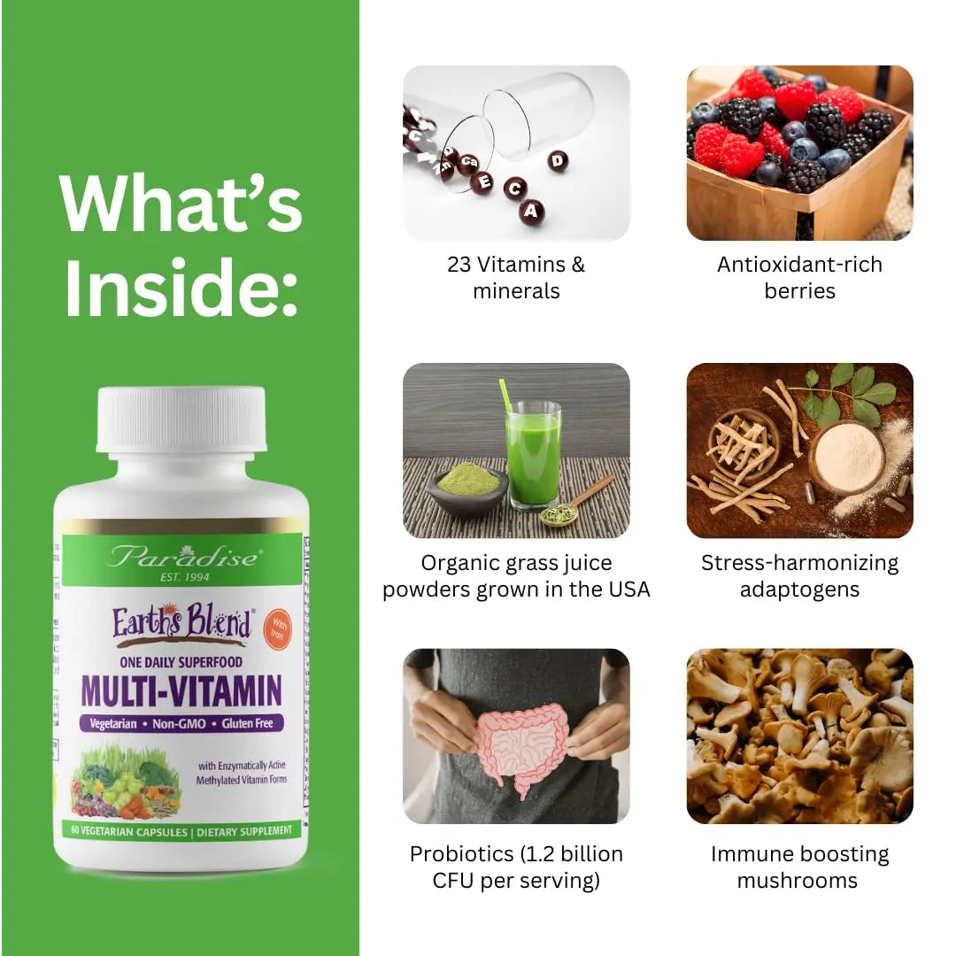 Paradise Herbs Earth's Blend Women's Once Daily Multivitamin with Iron, 48 Organic Superfoods, Probiotics, Antioxidants Paradise Herbs uk supplements