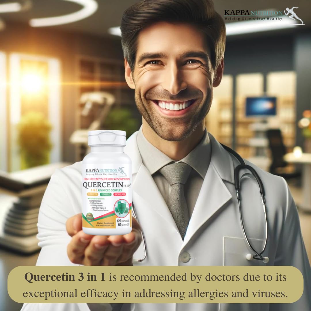 QUERCETIN PLUS, Quercetin 1,000mg, Bromelain 500mg and Vitamin C 1,000mg, (120 Capsules), 3 in 1 from Bioflavonoids, Supports Immune, Cardiovascular & Respiratory Health, Seasonal Allergy Relief. KAPPA NUTRITION uk supplements