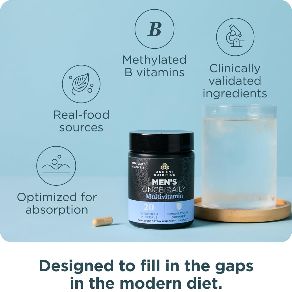 Ancient Nutrition Multivitamin for Men, Ancient Multi Men's Once Daily Vitamin Supplement 30 Ct, Vitamin A, Vitamin B and Vitamin K2, Fenugreek Seed Ancient Nutrition uk supplements