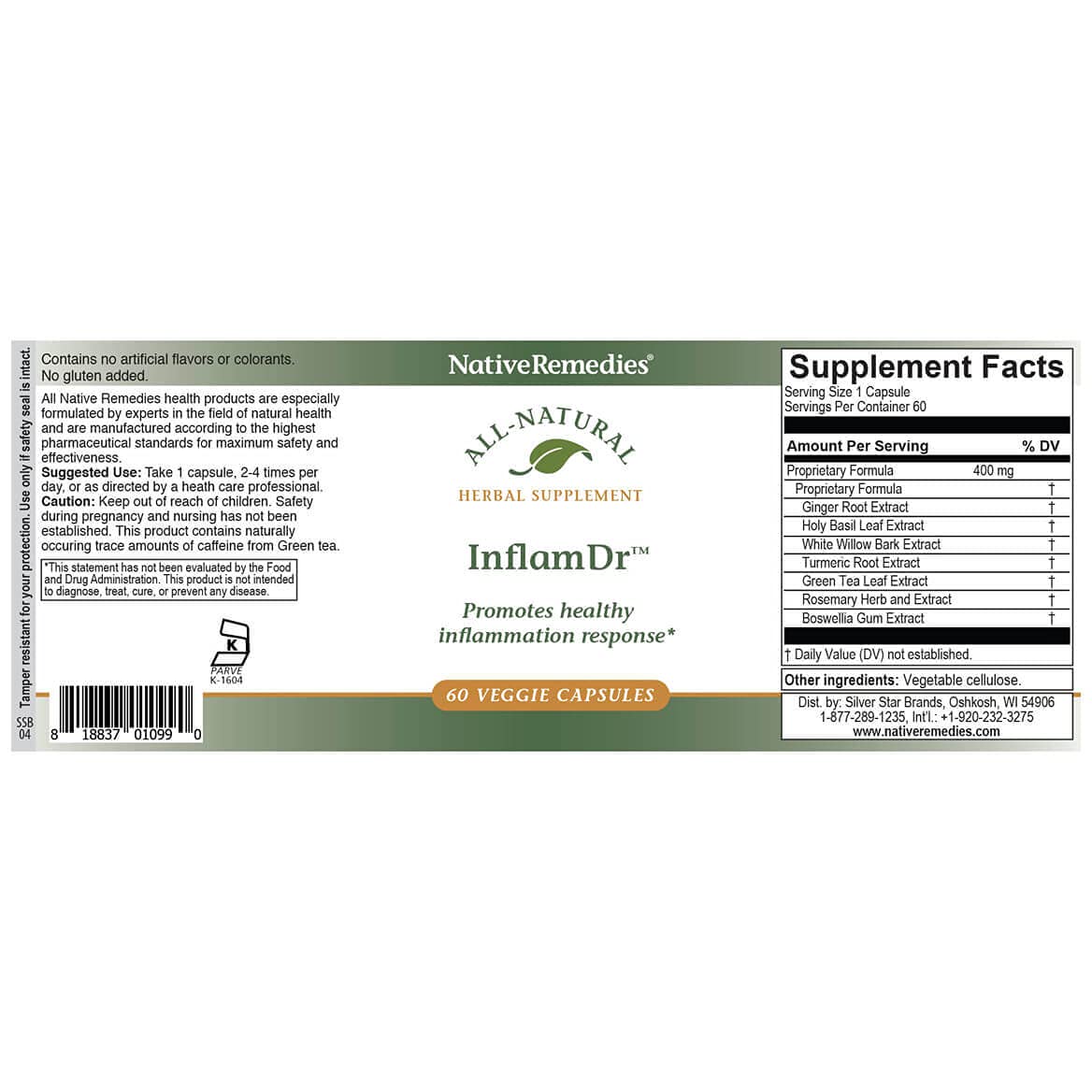 Native Remedies Inflam Dr. - All Natural Herbal Supplement Promotes Healthy Inflammation Response - Helps Fight Oxidative Stress to Cells - 60 Veggie Caps Native Remedies uk supplements