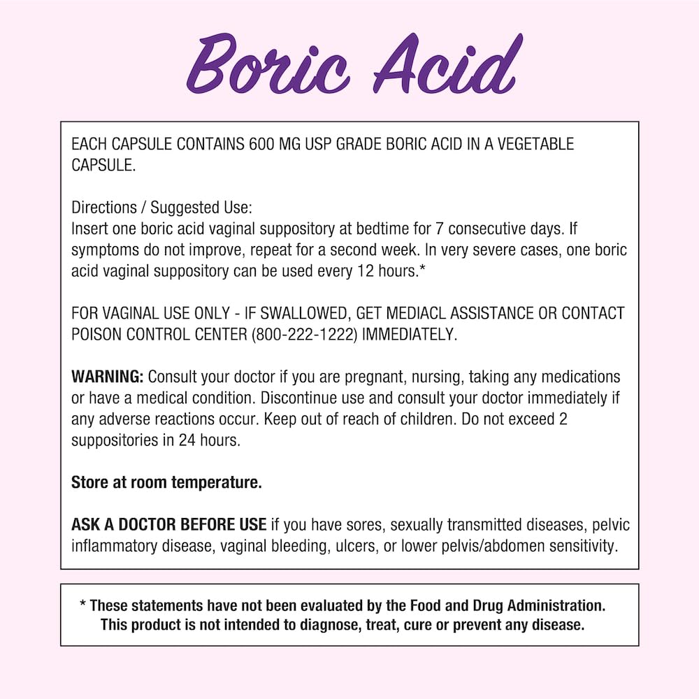 Puregen Labs Boric Acid 600 mg Vaginal Suppositories - 100% Pure | All Natural Without Dyes or Fillers P Puregen Labs uk supplements