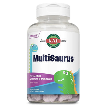 KAL MultiSaurus Kids Chewable Multivitamins, 11 Essential Vitamins and Minerals for Kids, Mixed Berry Flavor, Gluten and Preservative Free KAL uk supplements