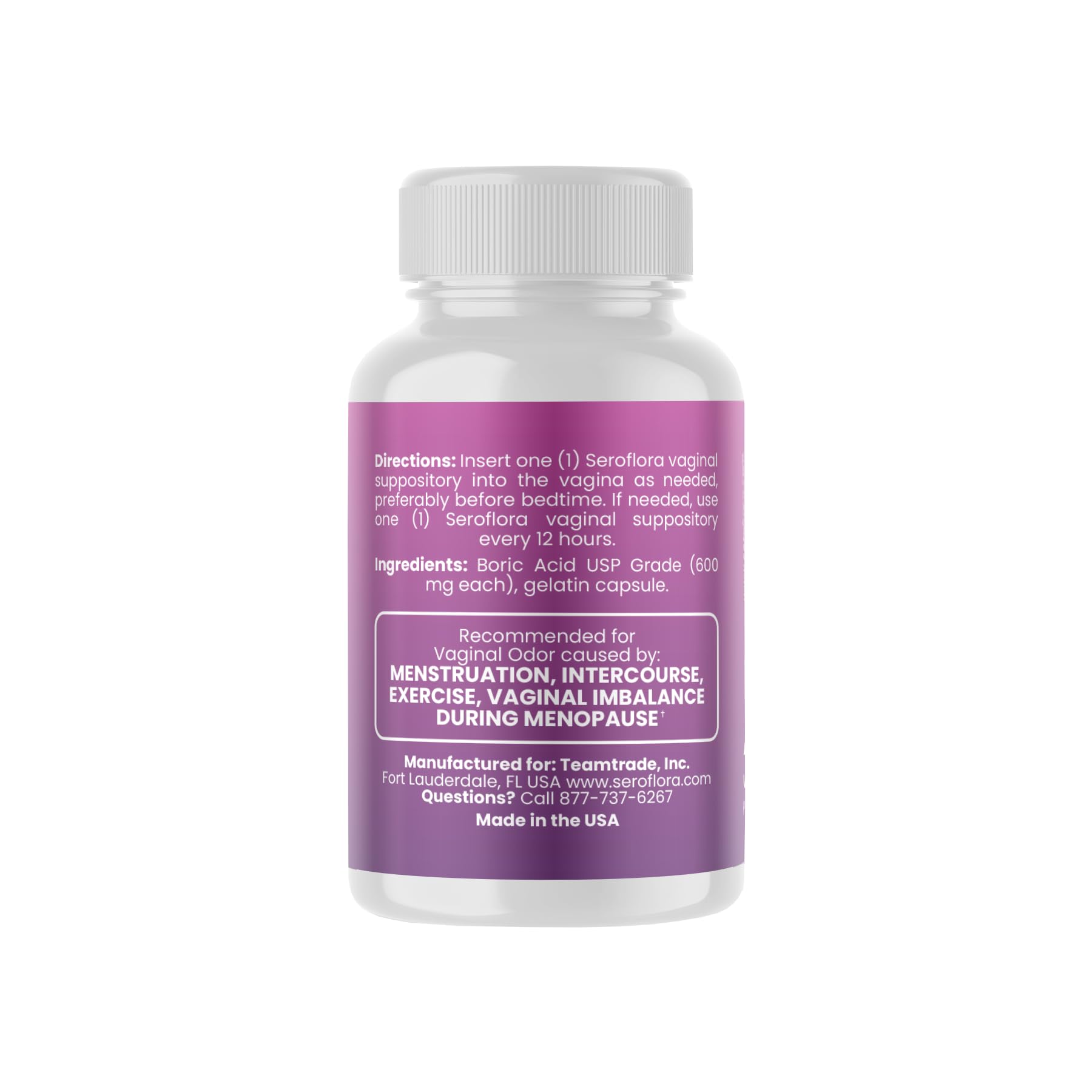 Seroflora Boric Acid Vaginal Suppositories 600mg – 30 Count with 7 Applicators for Odor Control & pH Balance Feminine Hygiene Support, Natural Intimate Care, Made in USA SEROVERA uk supplements