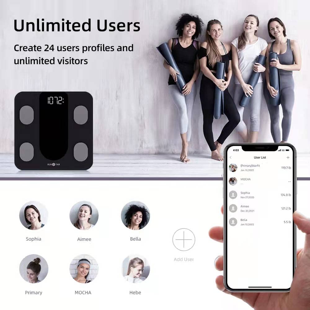 RunSTAR Smart Scale for Body Weight, Digital Bathroom Scale BMI Weighing Body Fat Scale runstar uk supplements