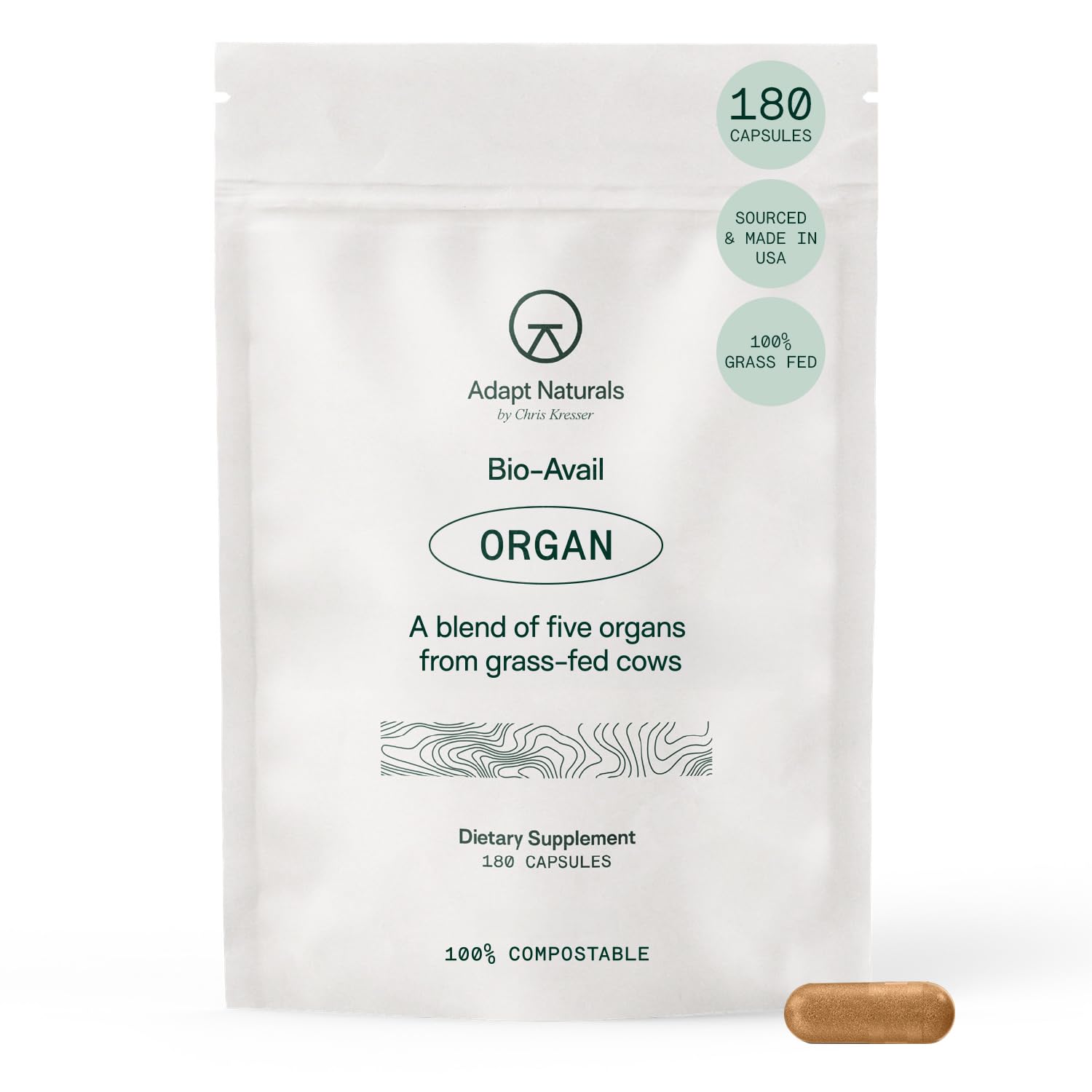 Adapt Naturals Organ Supplement, Bioavailable Grass Fed Beef Liver Capsules, Blend of Liver, Heart, Kidney, Pancreas & Spleen, Support Liver Cleanse Detox & Repair | Source of CoQ10-30 Days Supply ADAPT NATURALS BY CHRIS KRESSER uk supplements