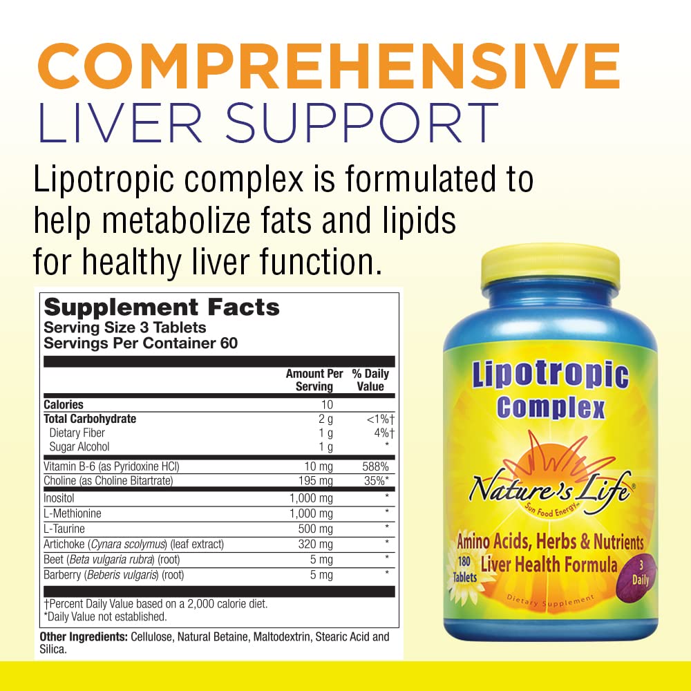 Nature's Life Lipotropic Complex | Comprehensive Support for Healthy Liver Function | with Choline & Inositol | Non-GMO | 180 Vegetarian Tablets Nature's Life uk supplements