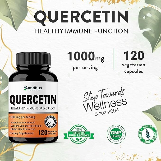 Sandhu's Quercetin 1000mg Per Serving 120 Count(Pack of 2) Vegetarian Capsules Sandhu's uk supplements