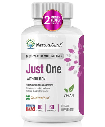NatureGenX Just One Daily Methylated Multivitamin - 60 Caps Pure Methyl B12, Methylfolate MTHFR Support Supplement Iron Free Methylated Vitamins NatureGenX uk supplements