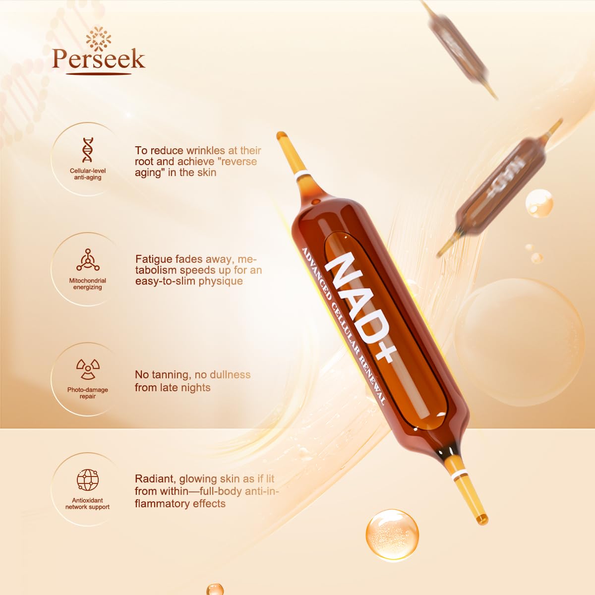 Perseek NAD+ 1200mg Liquid Supplement with Nicotinamide Riboside, PQQ & Grape Seed Extract for Cellular Vitality, Energy Metabolism & Antioxidant Support – 10 Liquid Vials Perseek uk supplements
