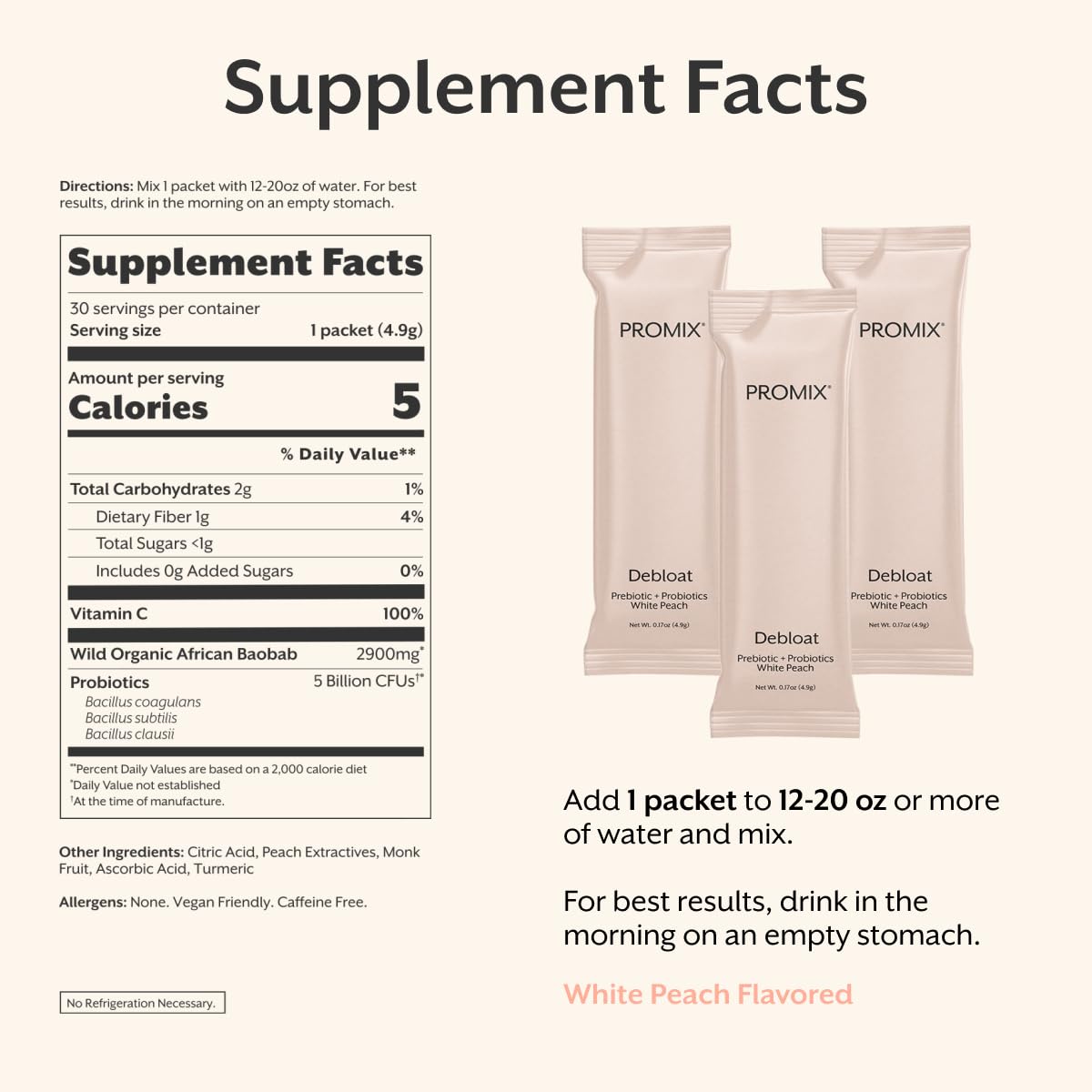 ProMix Nutrition Debloat Prebiotics and Probiotics, Bloating Relief for Women, Gut Cleanse Detox for Men and Immune Support - White Peach - 30 Servings (Pack of 30) ProMix Nutrition uk supplements