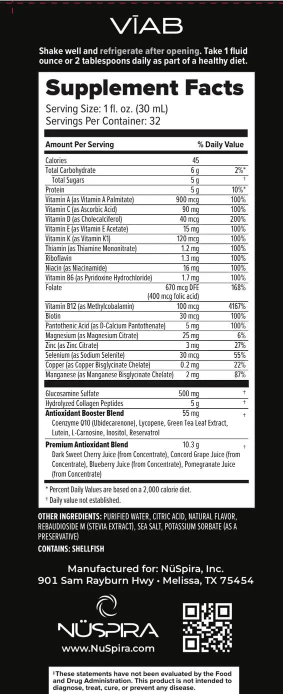 NüSpira - VĪAB Liquid Multi-Vitamin - Effortless Wellness for The Whole Family - Potent Blend of Vitamins & Minerals - Smooth Taste - 30oz NuSpira uk supplements