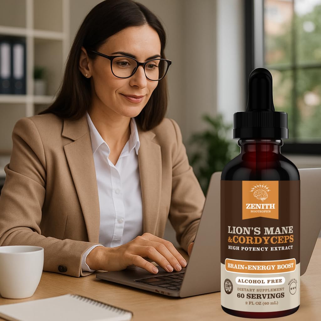 Zenith Nootropics Lion’s Mane & Cordyceps Supplement – Brain & Energy Support – Focus, Memory, Clarity, Immunity – Vegan, Alcohol-Free Tincture – Up-to 2-Month Supply, 2 fl oz Zenith Nootropics uk supplements