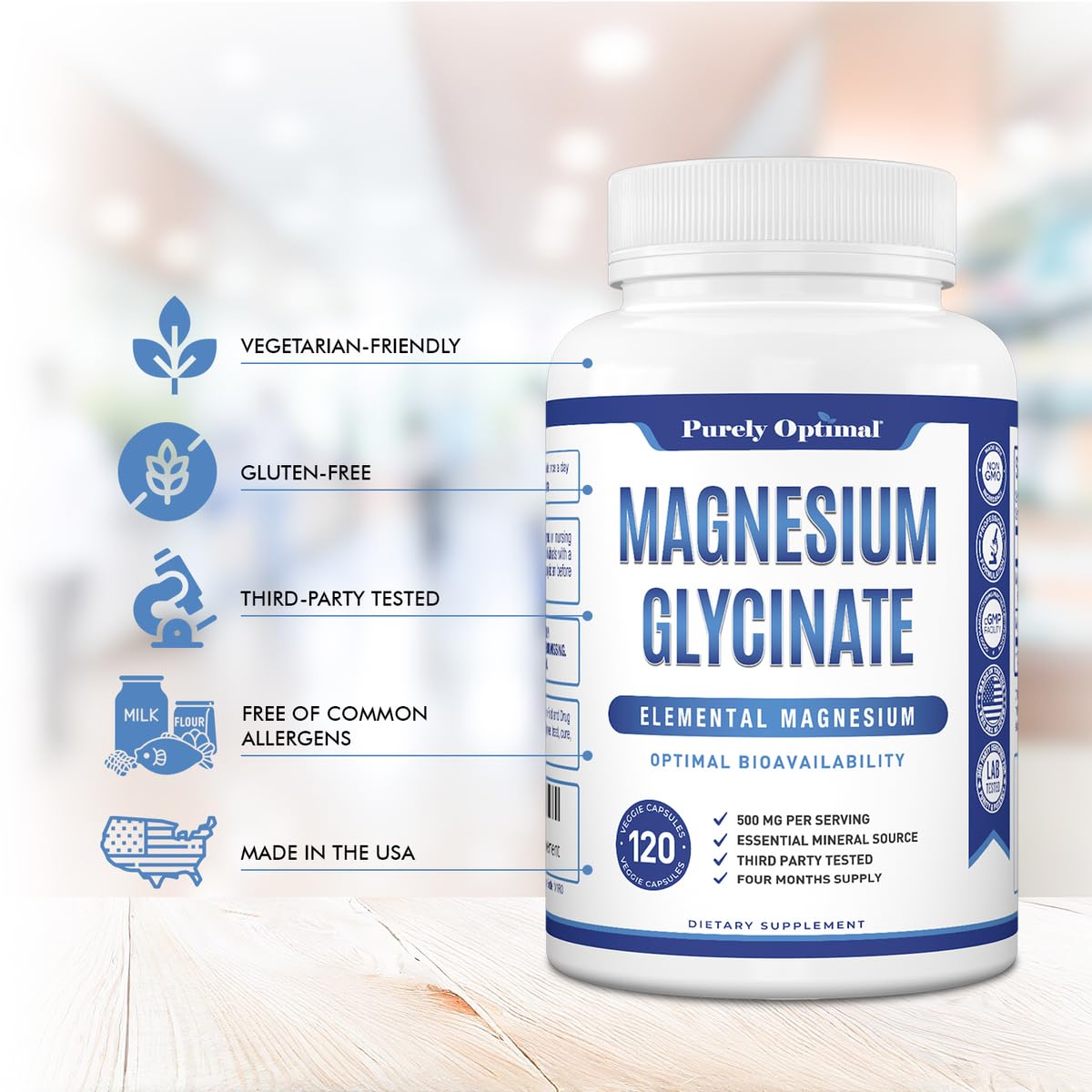 Purely Optimal Magnesium Glycinate 500mg – Sleep Support & Stress Relief – Gentle, High Absorption Magnesium Supplement for Muscle Relaxation, Calm & Nerve Support – 120 Capsules Purely Optimal uk supplements