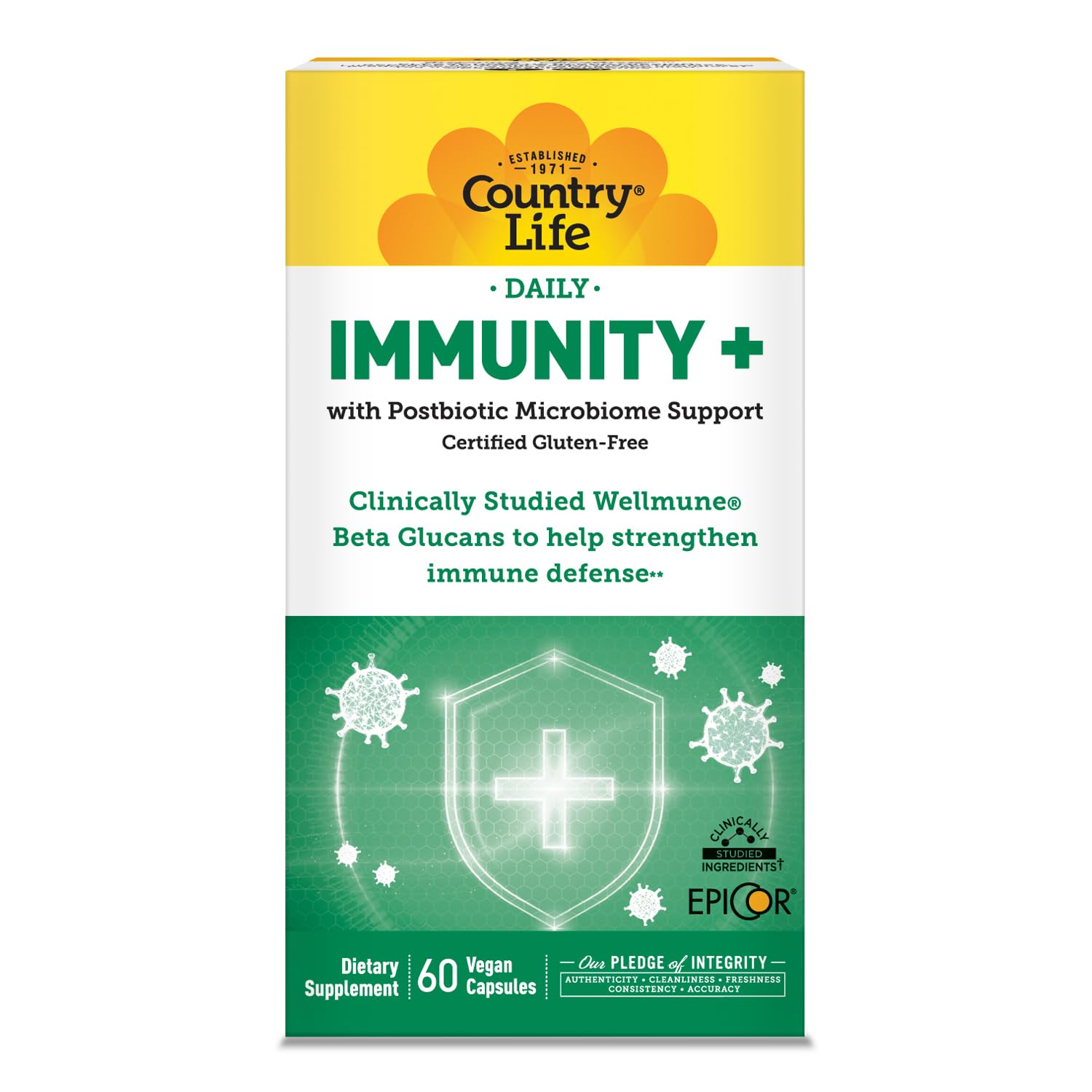 Country Life Immunity+ Supplement, 60 Capsules - Supports Immune and Gut Health - for Men and Women - Clinically Studied Ingredients, Vegan, Gluten Free, Certified B Corporation Country Life uk supplements