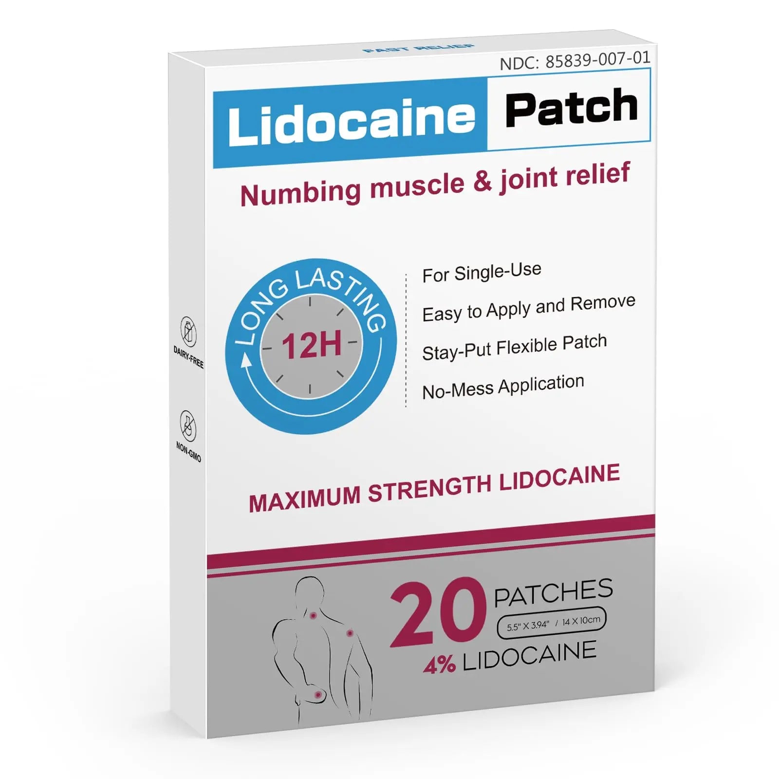 YOAPA 4% Lidocaine Pain Relief Patches | Maximum Strength Numbing Gel Patch for Back, Neck, Knee, Shoulder & Joint Pain | Up to 12 Hour Temporary Relief | 20 Count - G41 YOAPA uk supplements