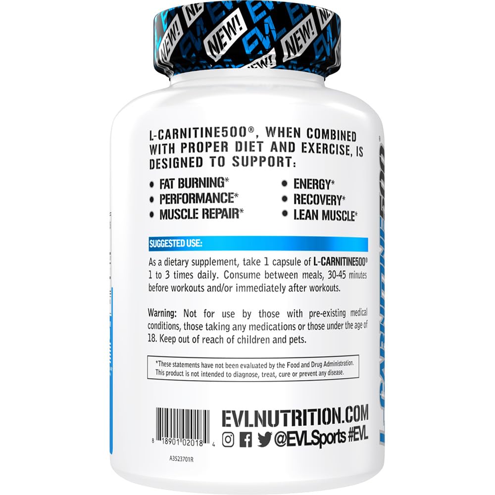 EVL L-Carnitine Supplement for Weight Loss Support - L carnitine 500mg Diet Pills Evlution uk supplements