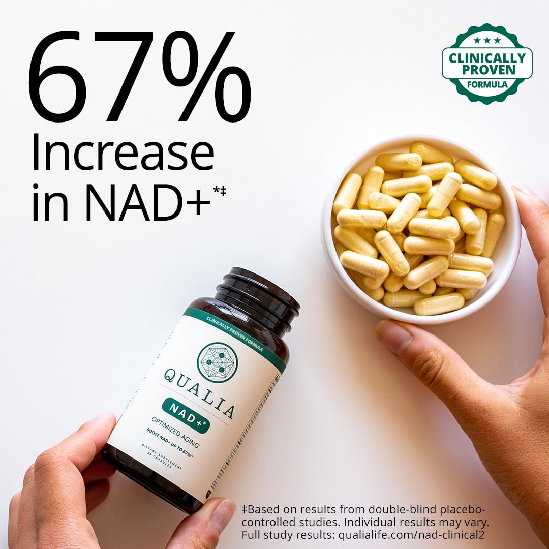 Qualia NAD Supplement — Clinically Proven to Boost NAD+ up to 67%. Optimized Aging, Energy, Focus. Elite NAD+ Booster Ingredients Nicotinamide Riboside (NIAGEN), Niacin, Niacinamide (1 Month Supply) QUALIA LIFE SCIENCES uk supplements