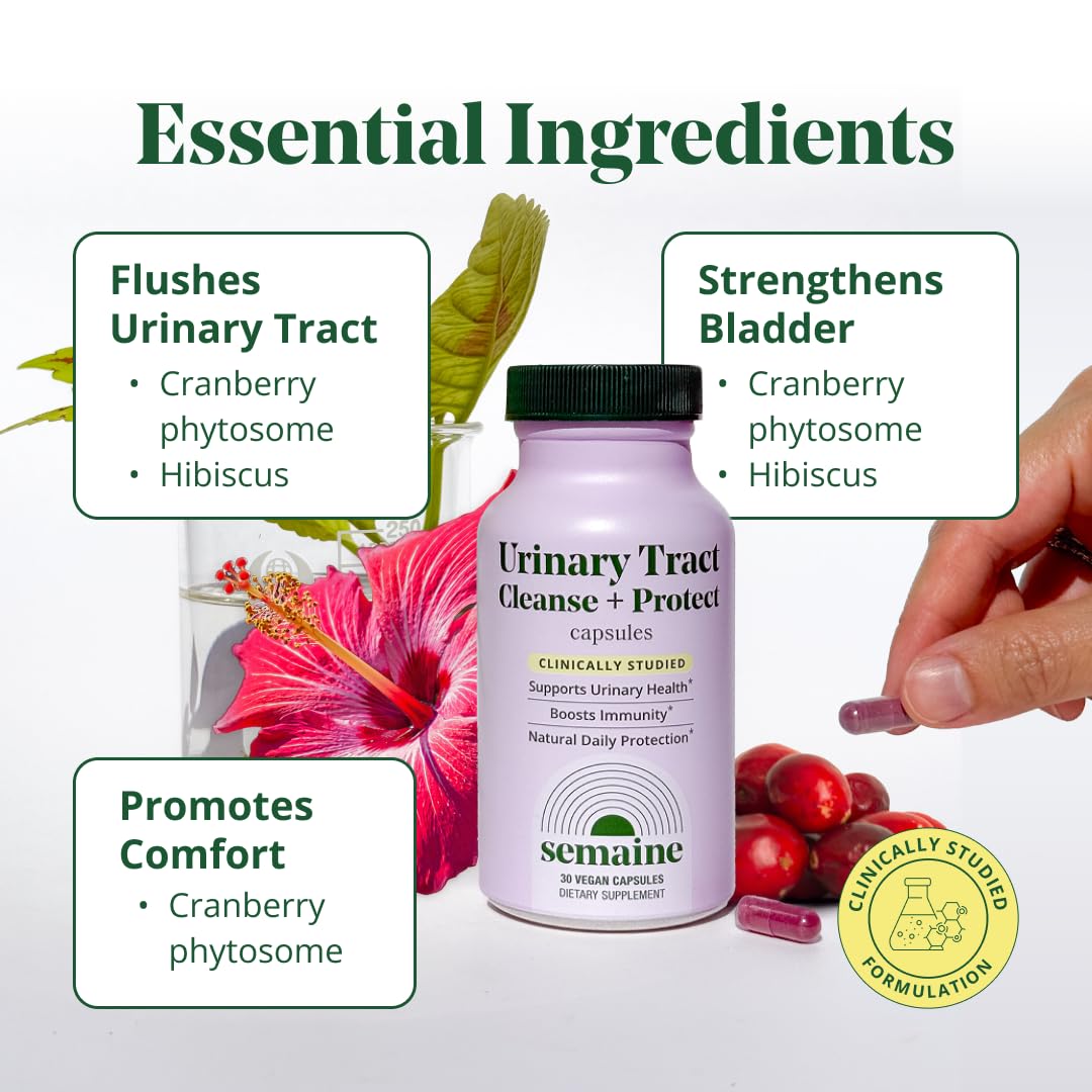 Semaine Urinary Tract Cleanse & Protect – 30 ct, Bladder Support Supplement for Women, Flushes Urinary Tract. Combines Cranberry Proanthocyanidins with Hibiscus. Semaine uk supplements