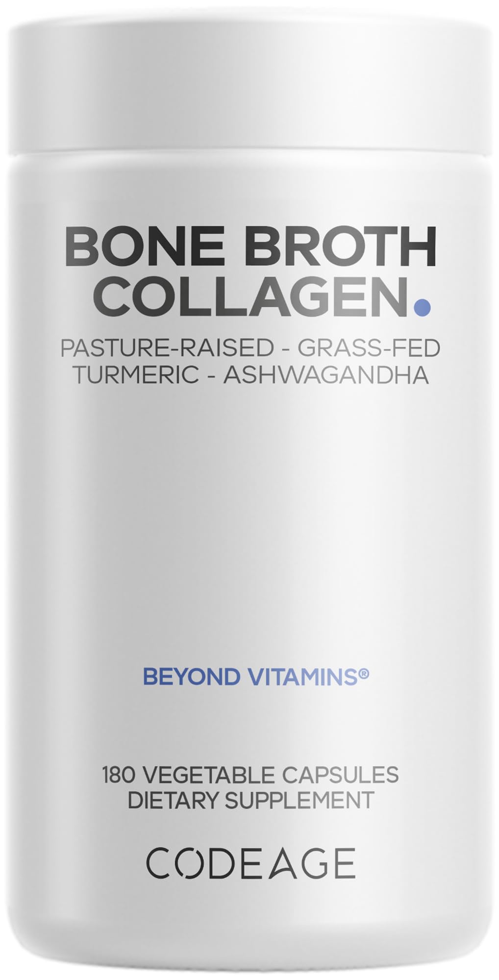 Codeage Organic Bone Broth Collagen Peptides Capsules Supplement, Bone Broth Grass Fed Beef, Free-Range Chicken, Turmeric & Ashwagandha - Collagen Types I, II, III - Non-GMO - 180 Capsules Codeage uk supplements
